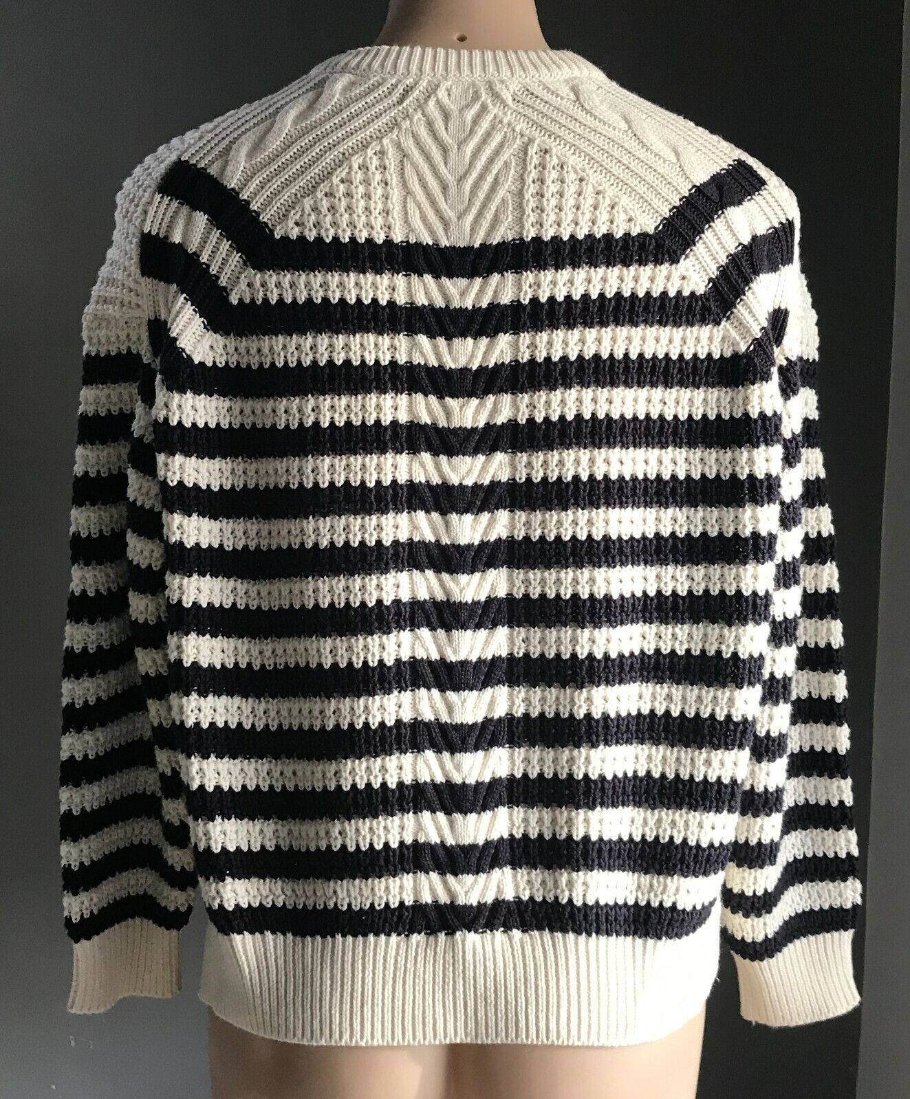 M&S COLLECTION Jumper Blue & White Stripe Long Sleeve Chunky Knit Size 10
