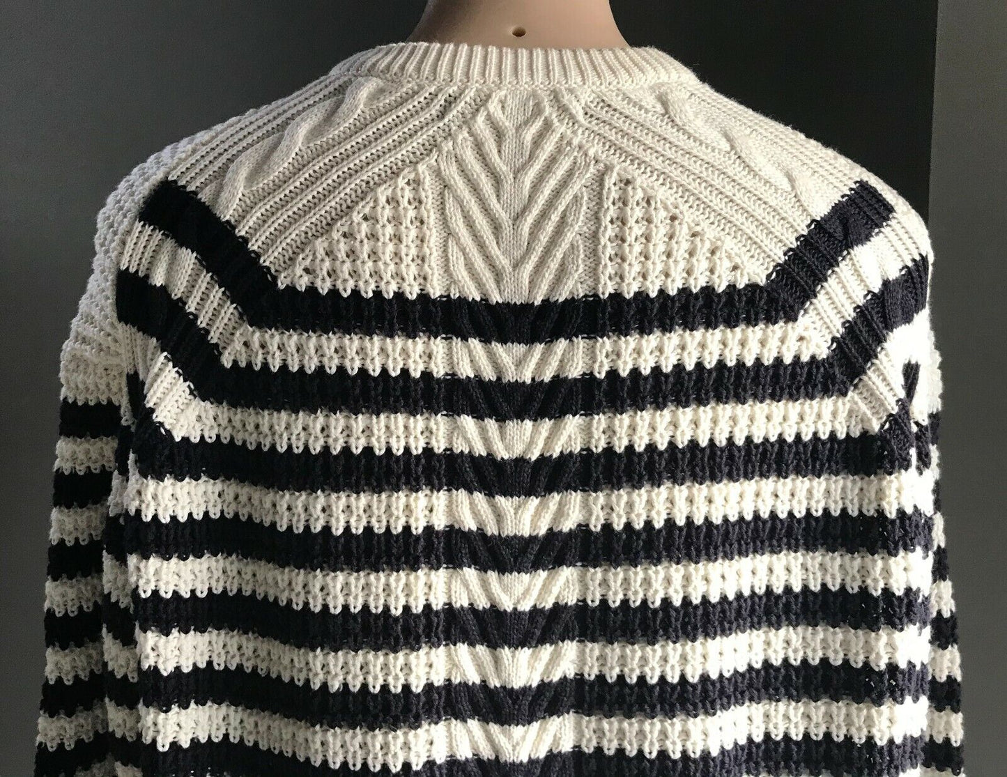 M&S COLLECTION Jumper Blue & White Stripe Long Sleeve Chunky Knit Size 10