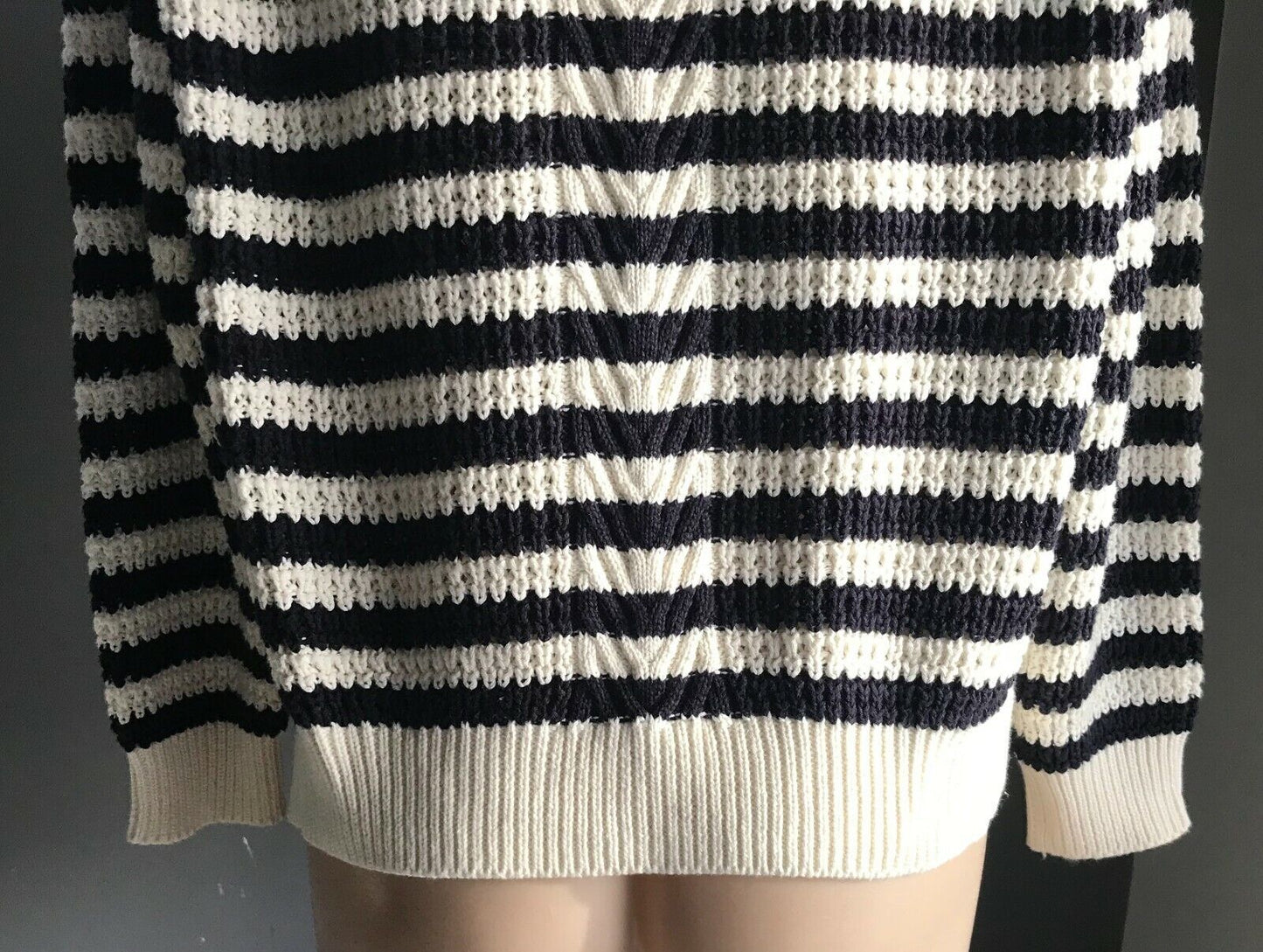 M&S COLLECTION Jumper Blue & White Stripe Long Sleeve Chunky Knit Size 10