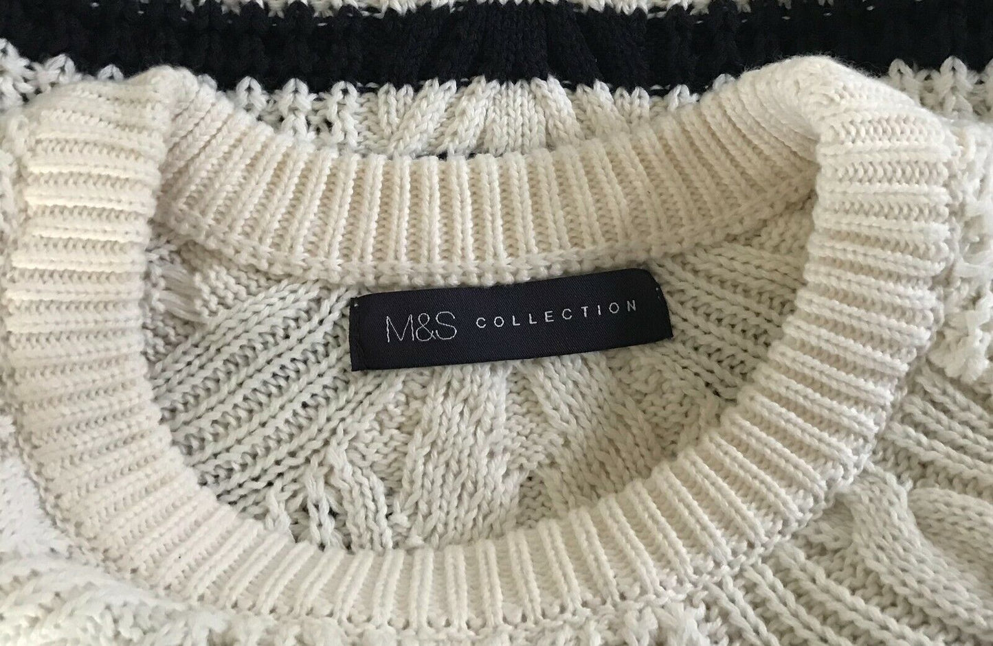 M&S COLLECTION Jumper Blue & White Stripe Long Sleeve Chunky Knit Size 10