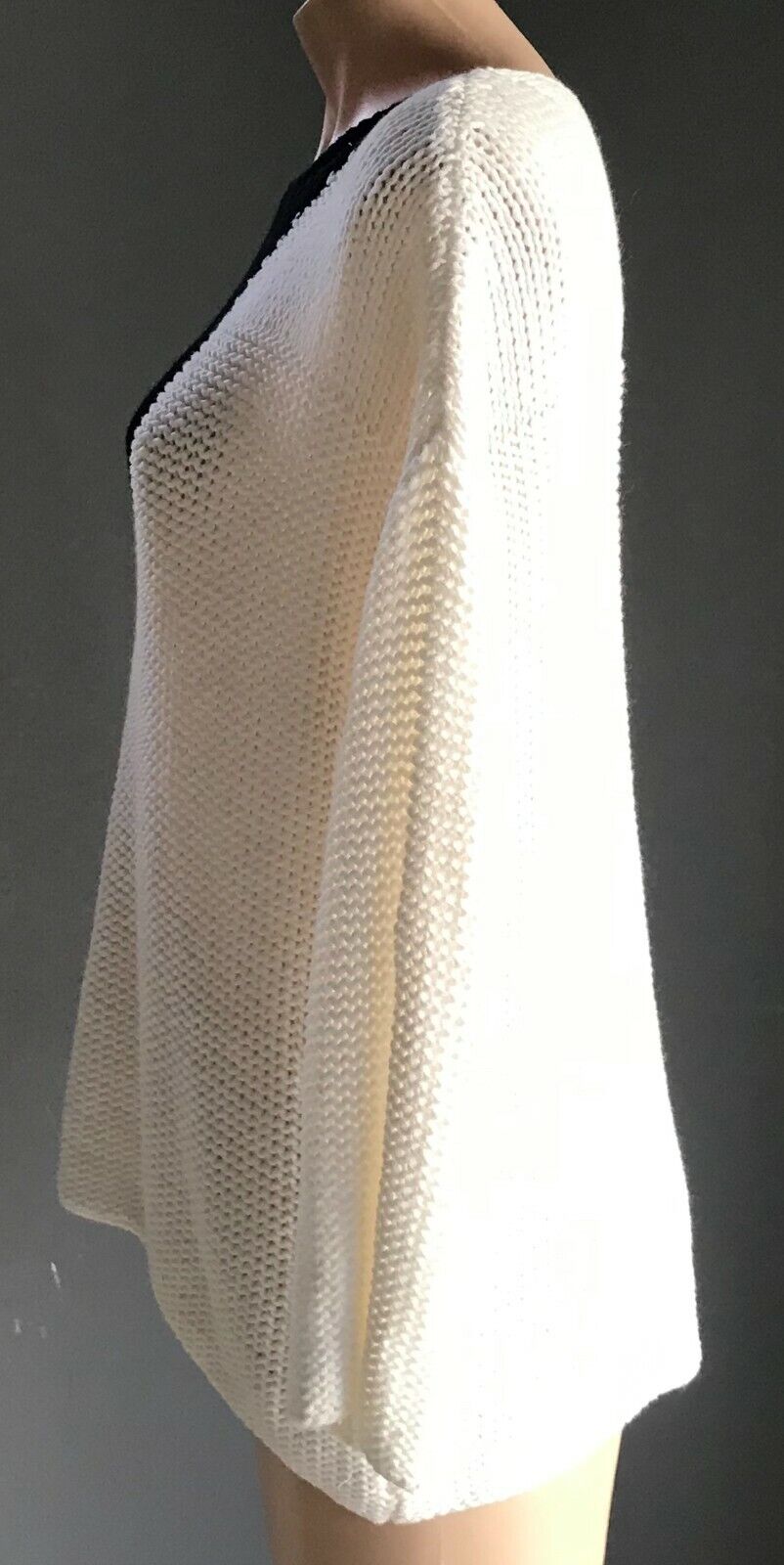 UNITED COLORS OF BENETTON Jumper White & Navy Chunky Knit Long Sleeve Size S
