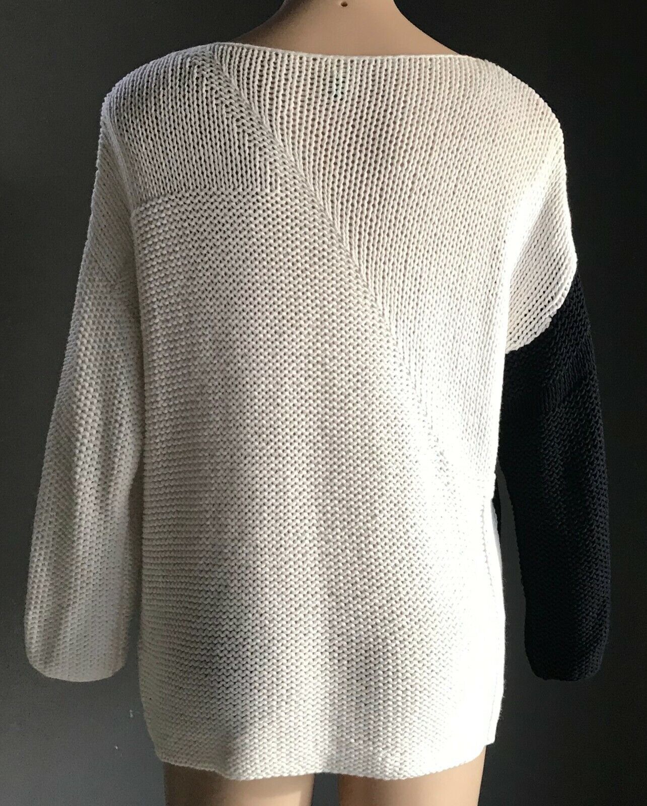UNITED COLORS OF BENETTON Jumper White & Navy Chunky Knit Long Sleeve Size S