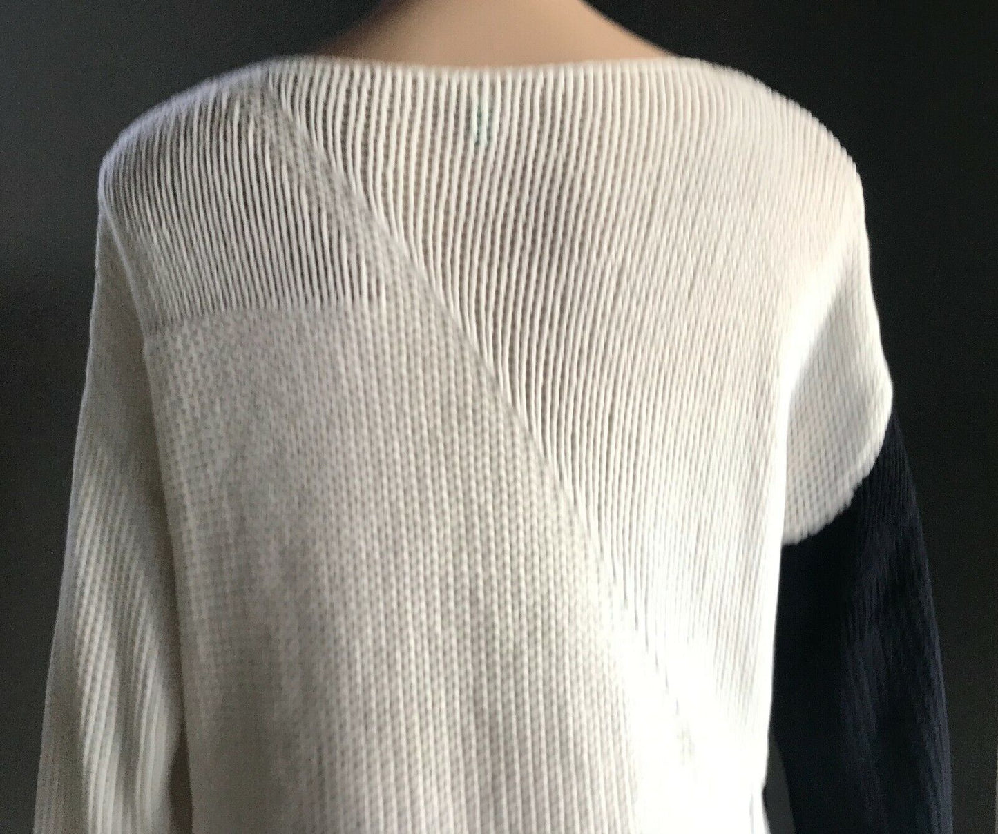 UNITED COLORS OF BENETTON Jumper White & Navy Chunky Knit Long Sleeve Size S