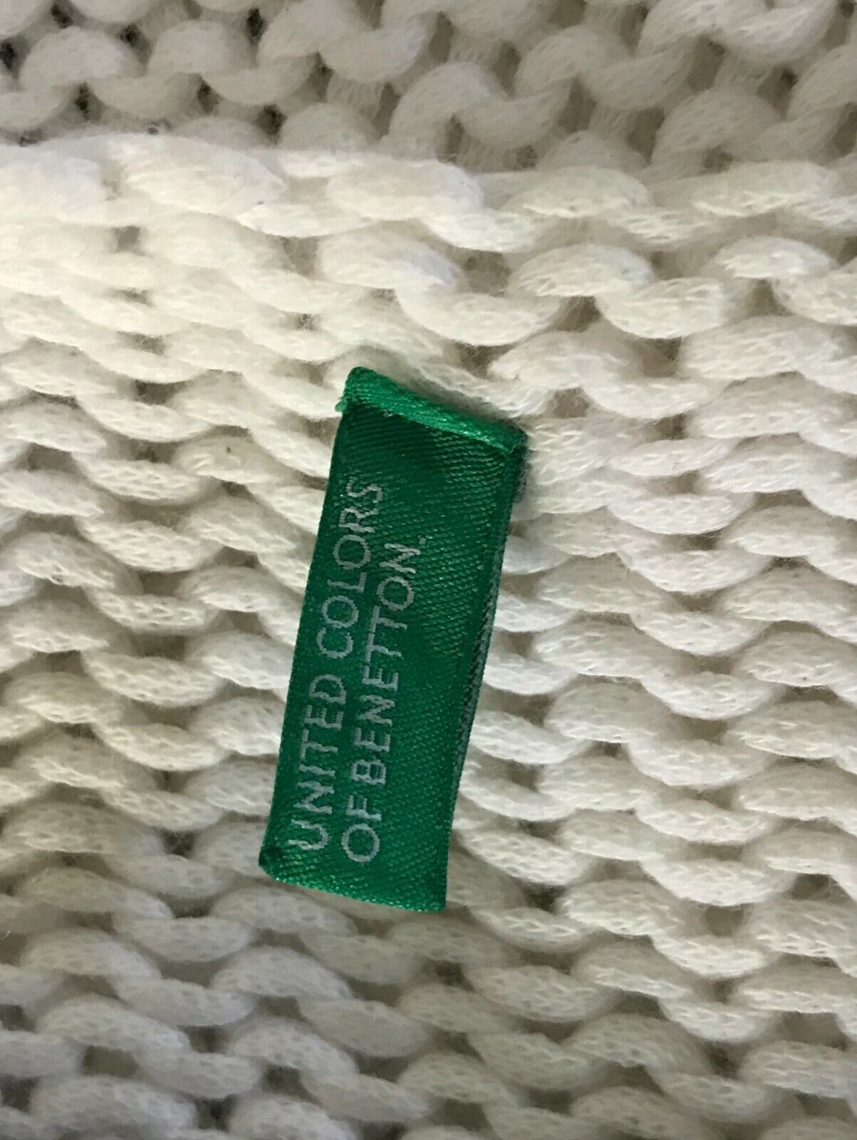 UNITED COLORS OF BENETTON Jumper White & Navy Chunky Knit Long Sleeve Size S
