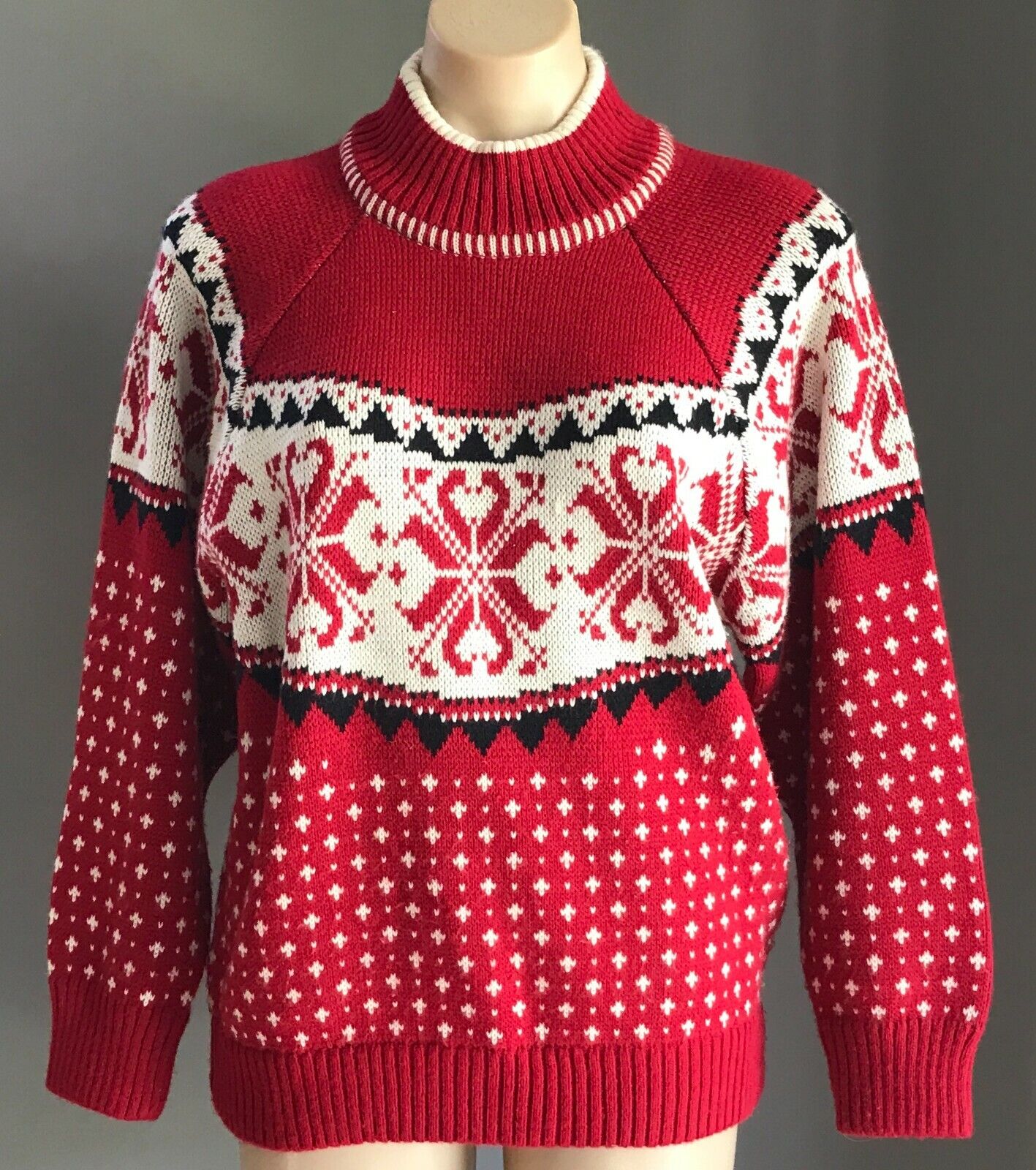 PHILLIP LIN Jumper Red Black White Snowflake Christmas Size M UGLYcore XMAS Vtg