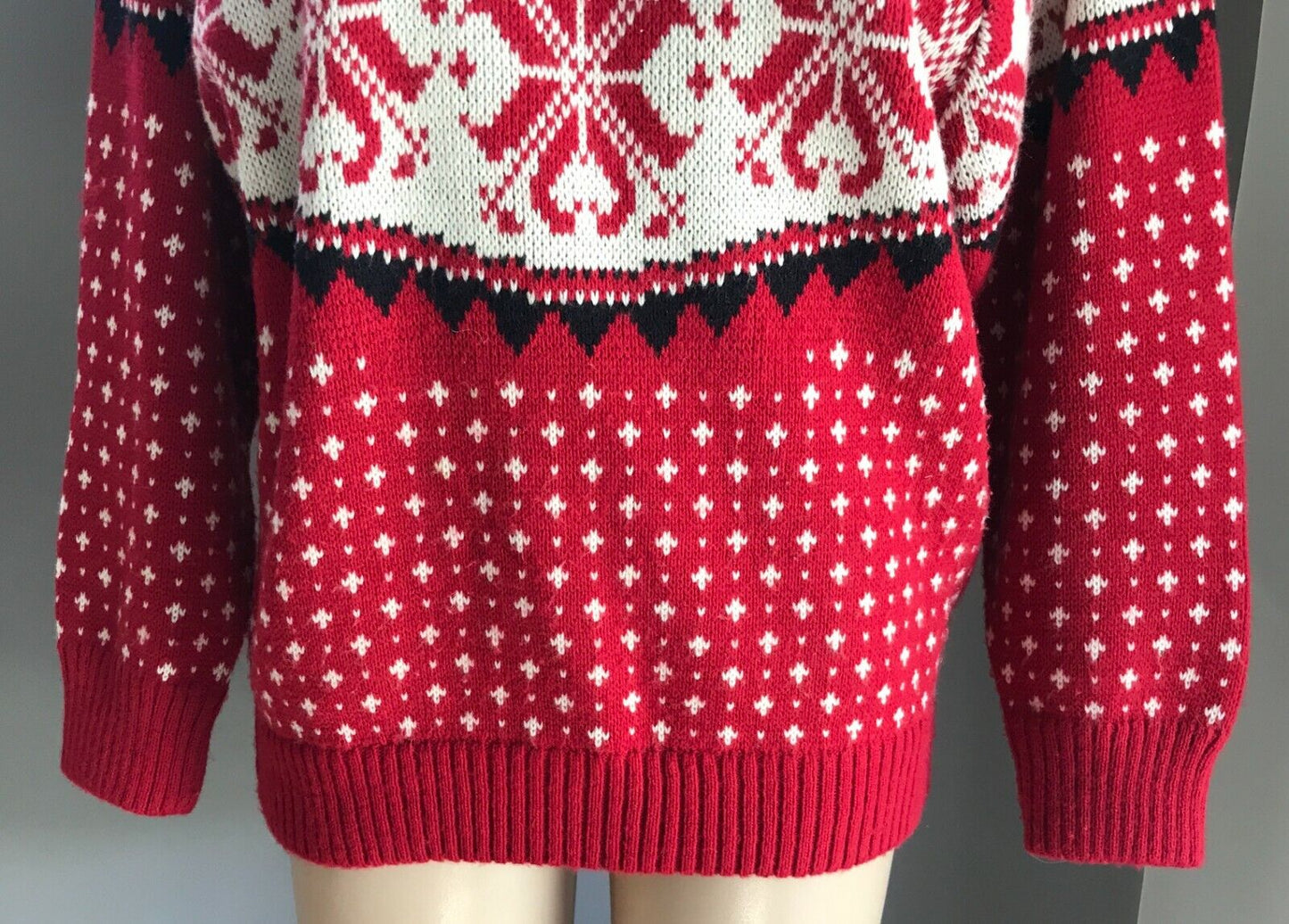 PHILLIP LIN Jumper Red Black White Snowflake Christmas Size M UGLYcore XMAS Vtg