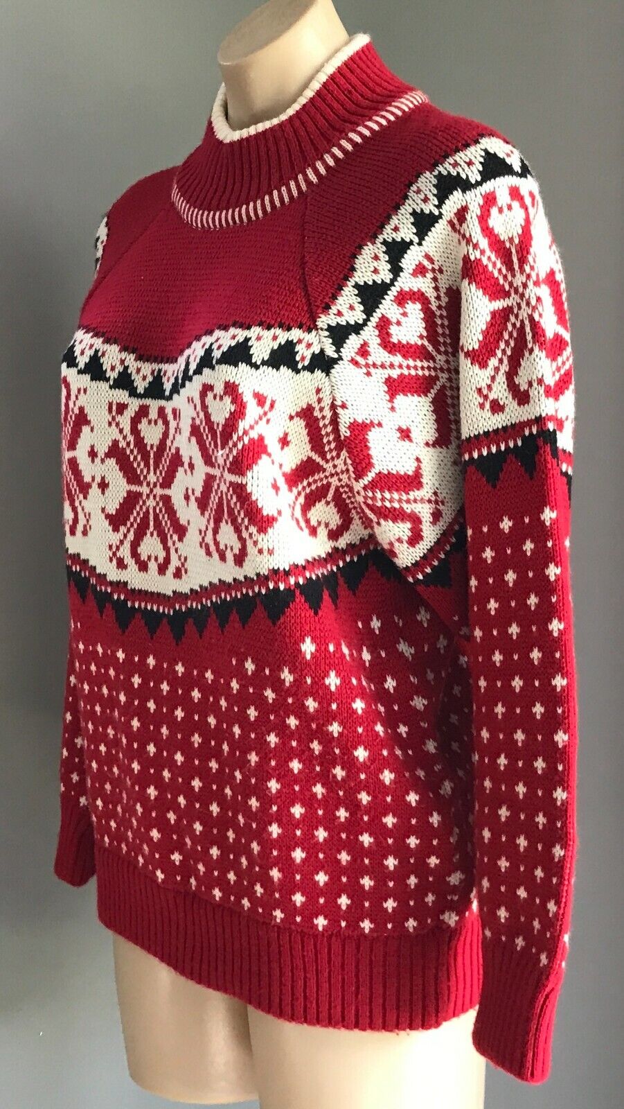 PHILLIP LIN Jumper Red Black White Snowflake Christmas Size M UGLYcore XMAS Vtg