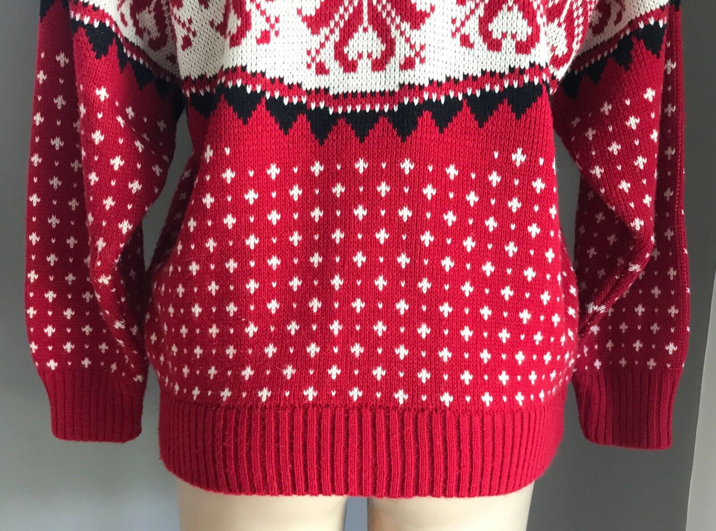 PHILLIP LIN Jumper Red Black White Snowflake Christmas Size M UGLYcore XMAS Vtg