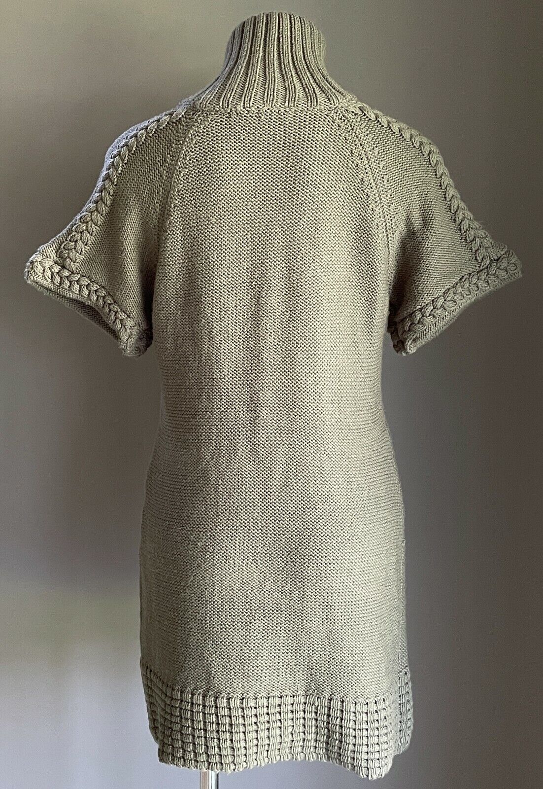 Chunky Jumper Khaki Knit Short Sleeve Button Up Long w Matte Sequins Size 10