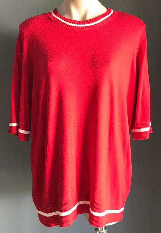 ONLY CARMAKOMA Sweater Red White Trim Fine Knit Short Sleeve Plus Size XL 26 New