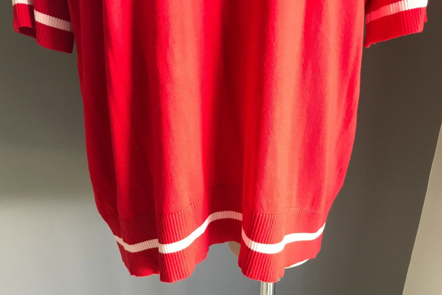 ONLY CARMAKOMA Sweater Red White Trim Fine Knit Short Sleeve Plus Size XL 26 New