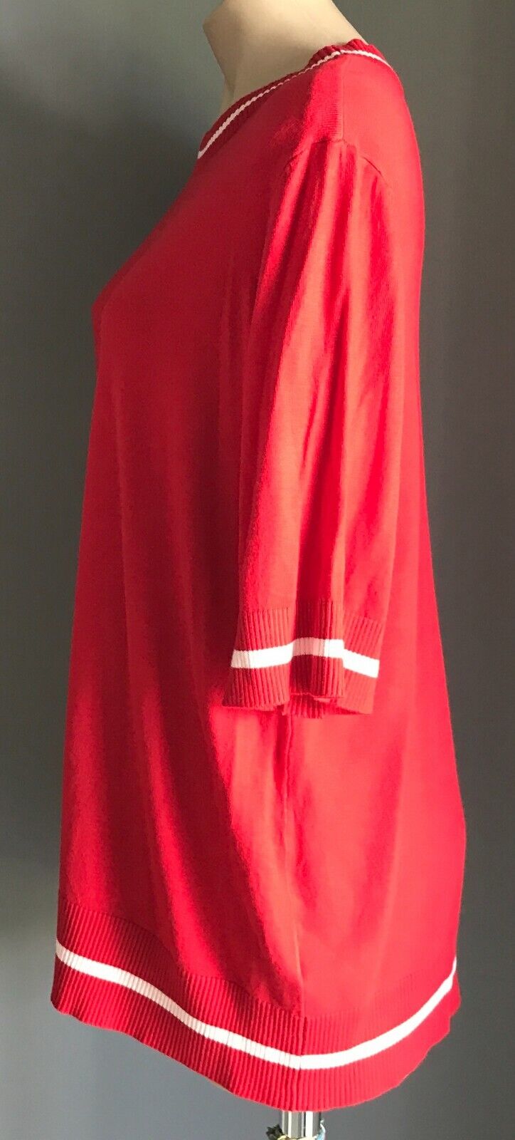 ONLY CARMAKOMA Sweater Red White Trim Fine Knit Short Sleeve Plus Size XL 26 New