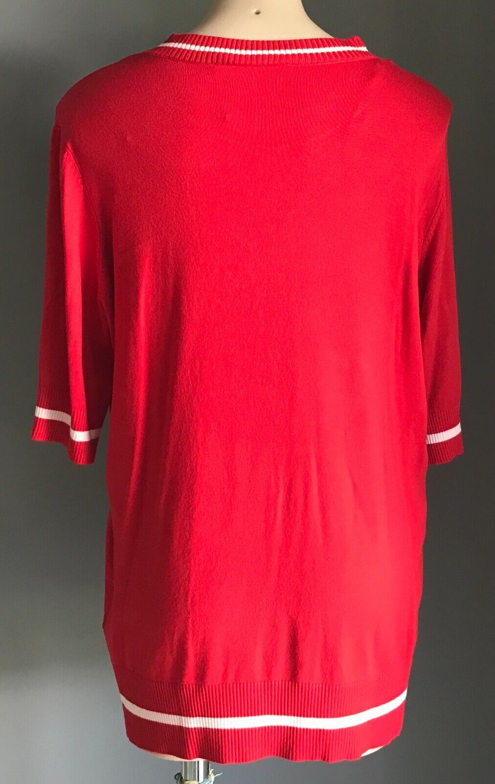 ONLY CARMAKOMA Sweater Red White Trim Fine Knit Short Sleeve Plus Size XL 26 New