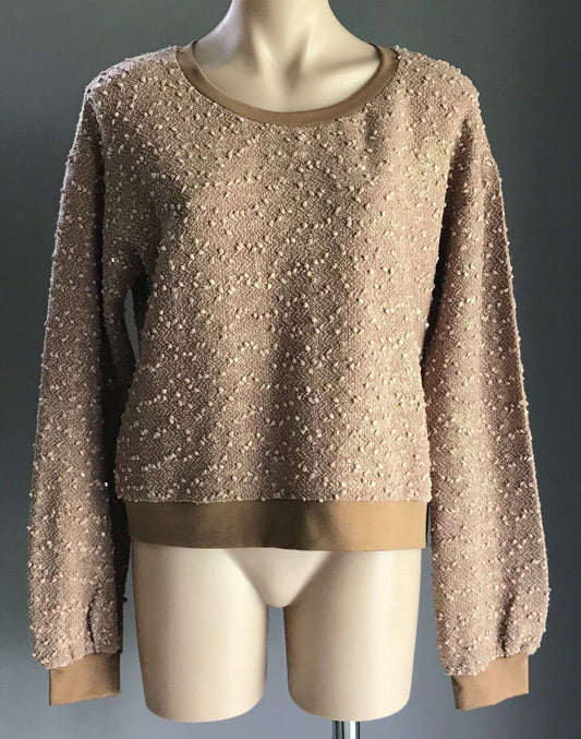 1980's PAUL CHRISTOPHE Gold Boucle Sweater w Sequin Trim Size 14 Greece New