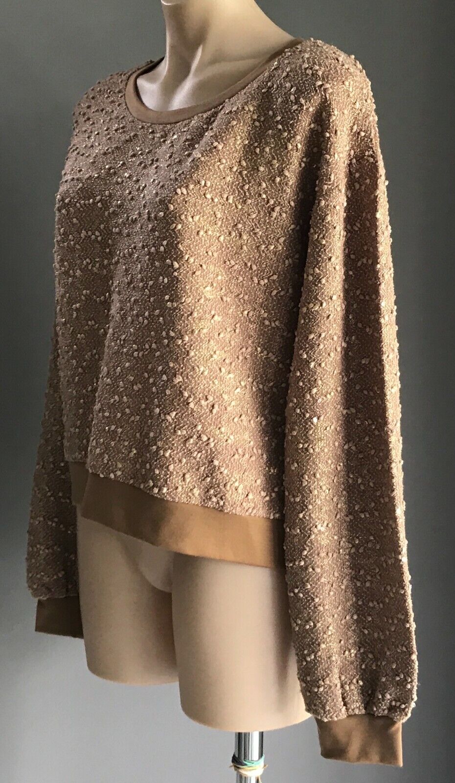 1980's PAUL CHRISTOPHE Gold Boucle Sweater w Sequin Trim Size 14 Greece New