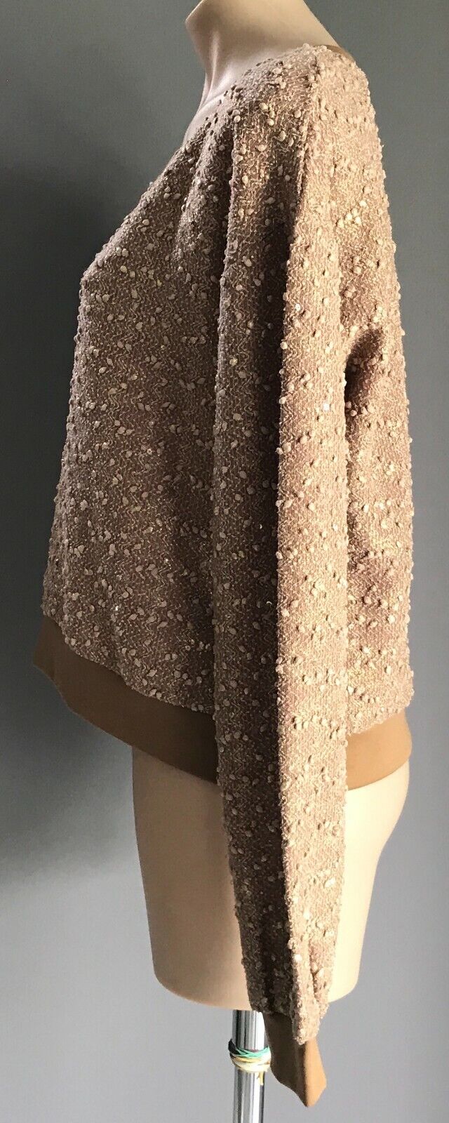 1980's PAUL CHRISTOPHE Gold Boucle Sweater w Sequin Trim Size 14 Greece New