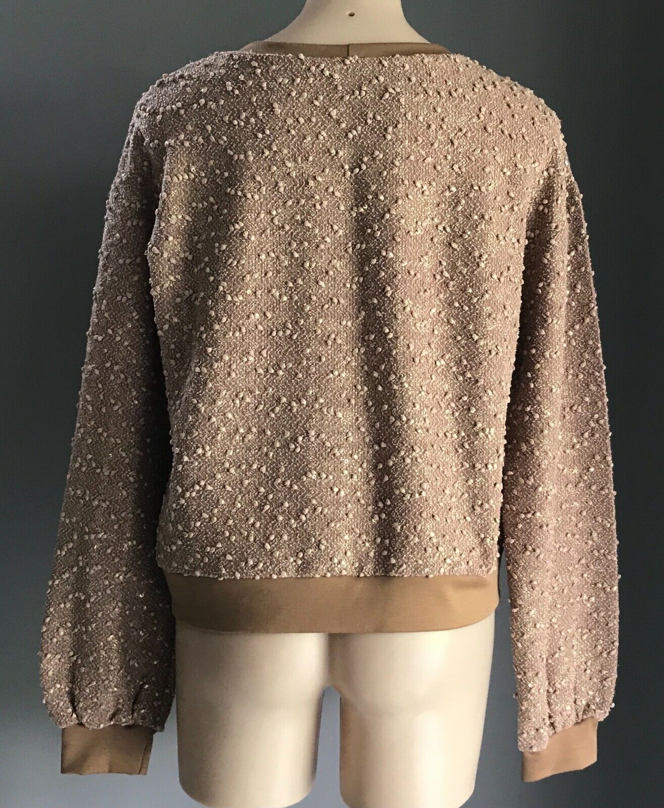 1980's PAUL CHRISTOPHE Gold Boucle Sweater w Sequin Trim Size 14 Greece New