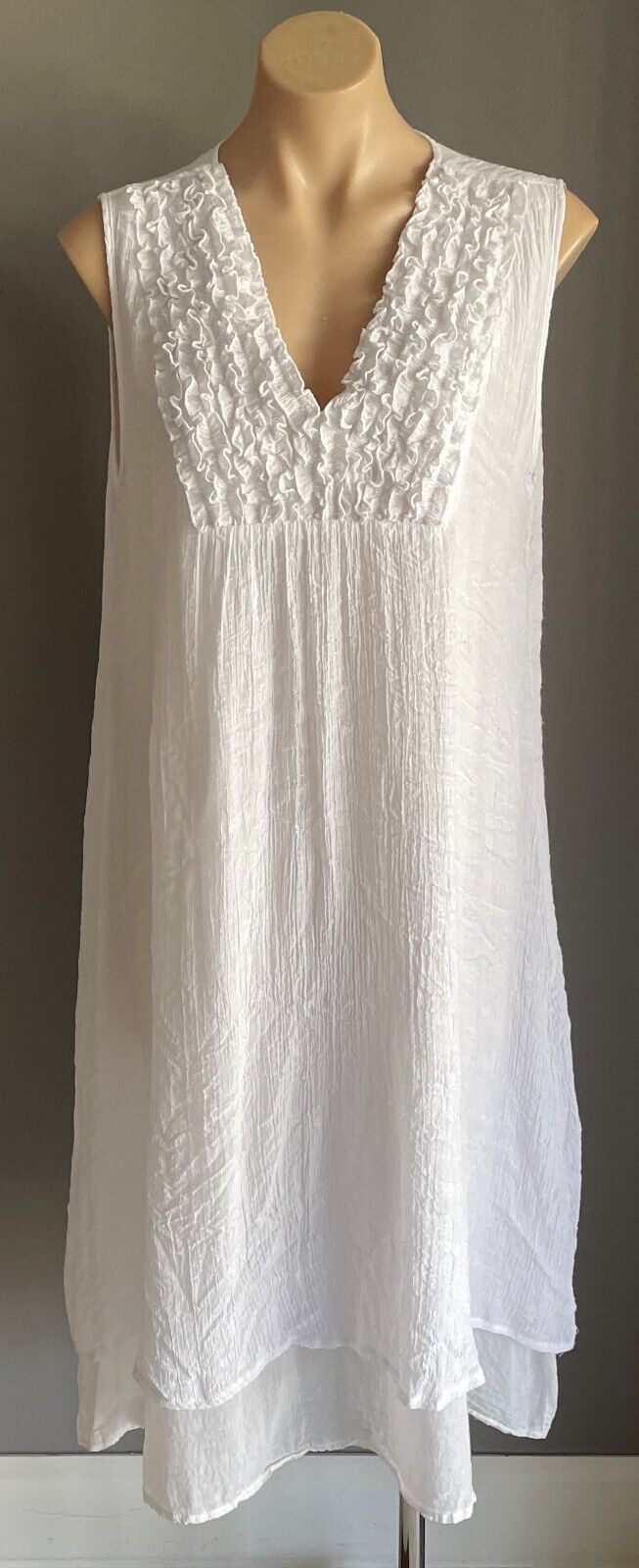 BEAUT'E FASHION Dip Hem Dress White Sleeveless Wrinkle Look A-Line Midi Size XL