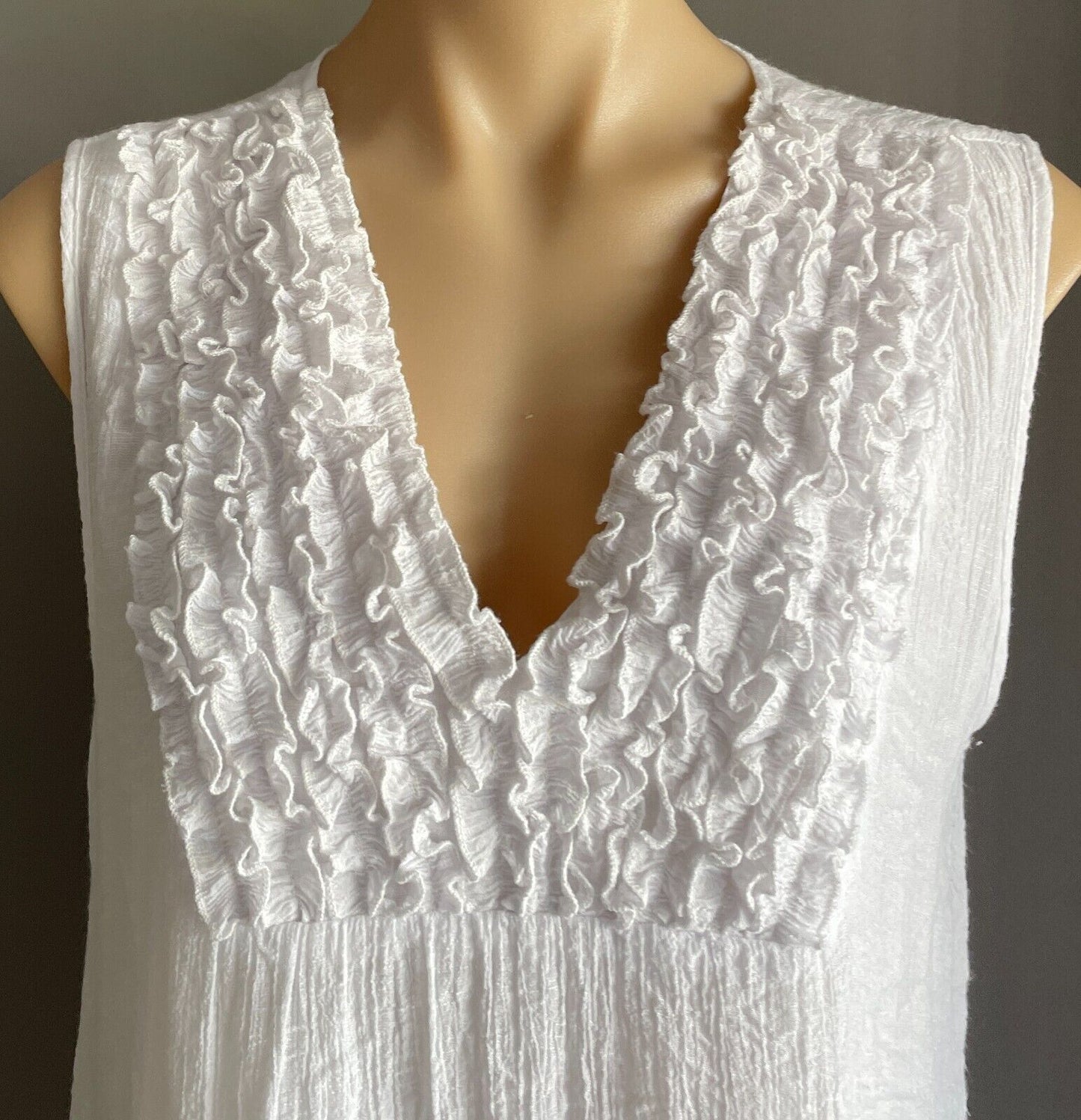 BEAUT'E FASHION Dip Hem Dress White Sleeveless Wrinkle Look A-Line Midi Size XL