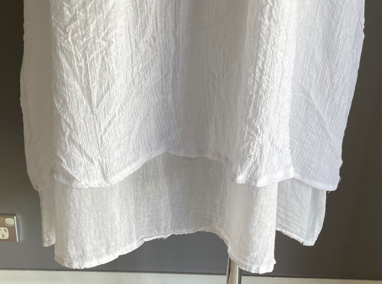 BEAUT'E FASHION Dip Hem Dress White Sleeveless Wrinkle Look A-Line Midi Size XL