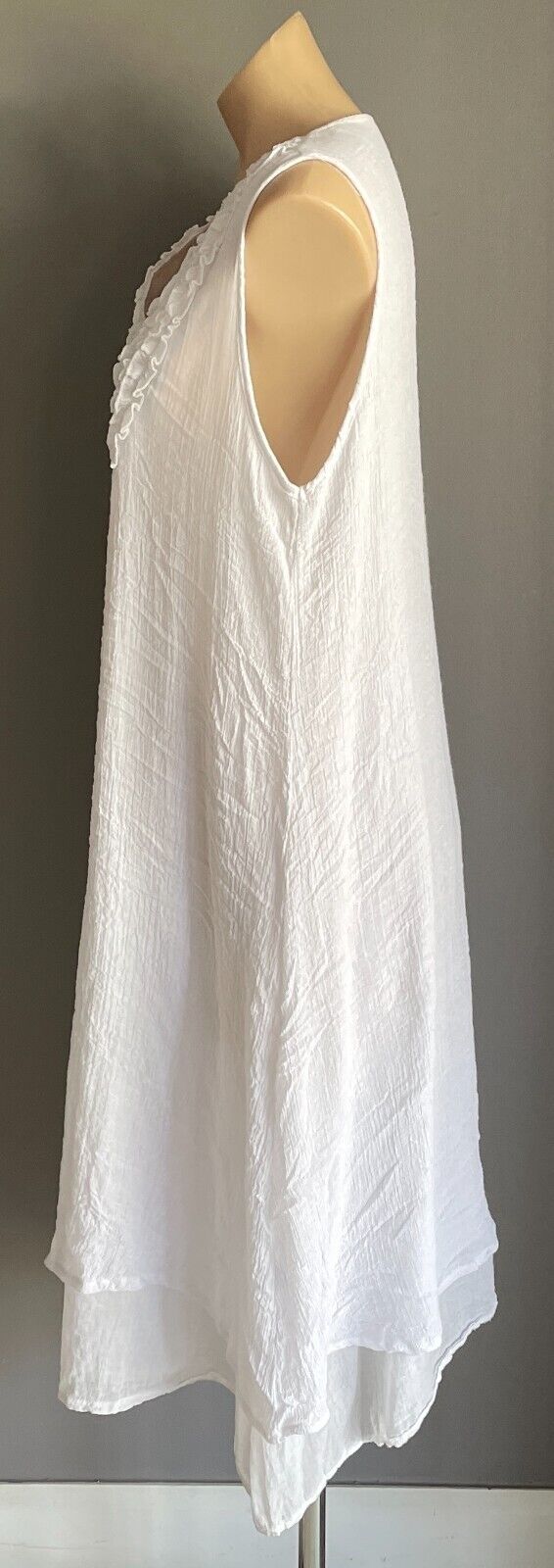 BEAUT'E FASHION Dip Hem Dress White Sleeveless Wrinkle Look A-Line Midi Size XL