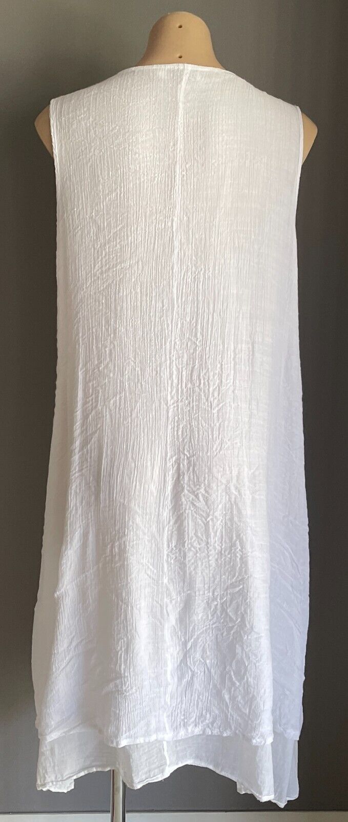 BEAUT'E FASHION Dip Hem Dress White Sleeveless Wrinkle Look A-Line Midi Size XL