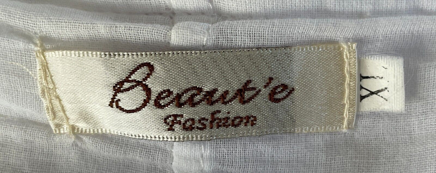 BEAUT'E FASHION Dip Hem Dress White Sleeveless Wrinkle Look A-Line Midi Size XL