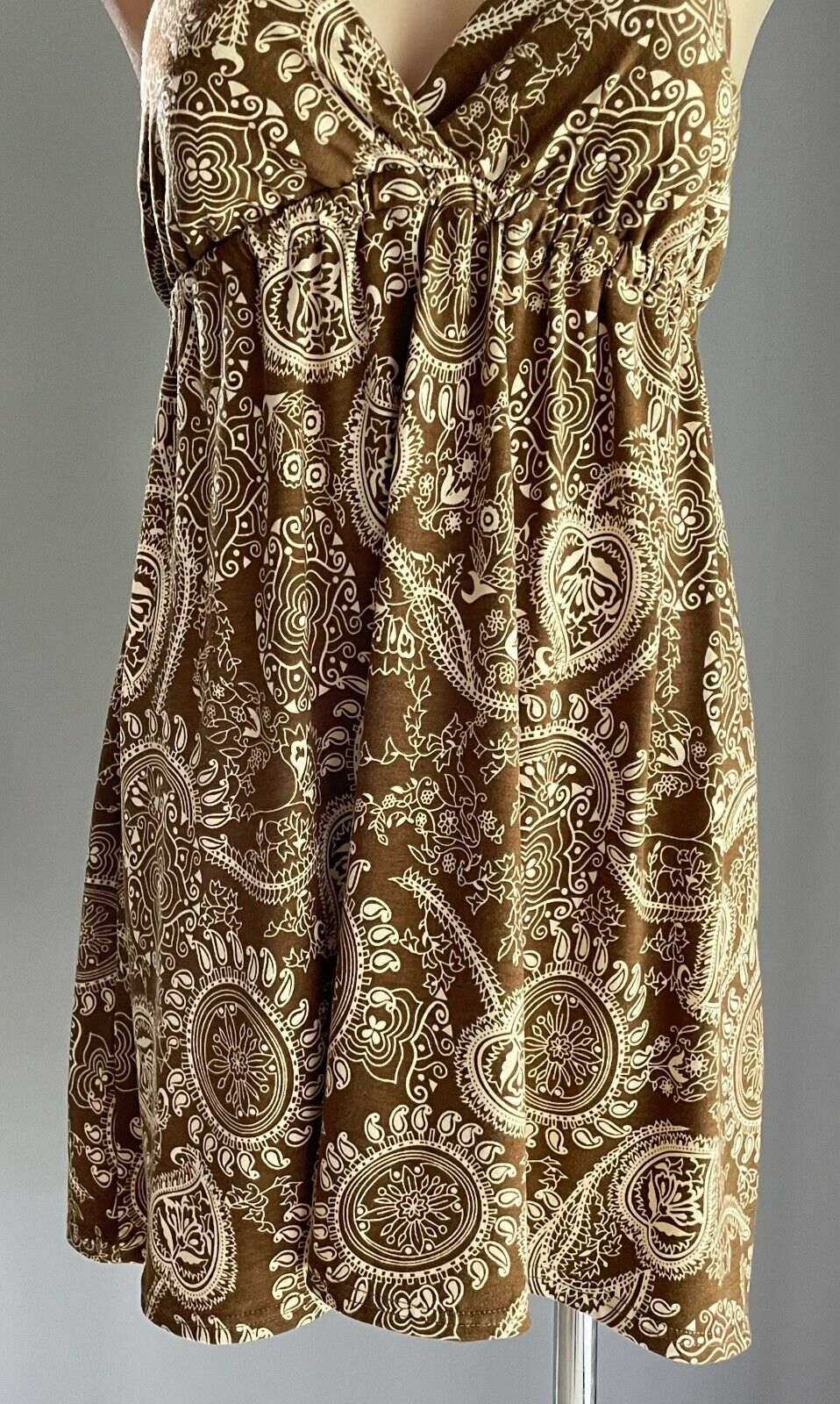 FASHION FAIR Babydoll Mini Dress Green Off White Paisley Sleeveless  Size XL