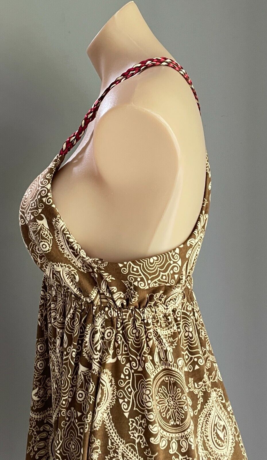FASHION FAIR Babydoll Mini Dress Green Off White Paisley Sleeveless  Size XL