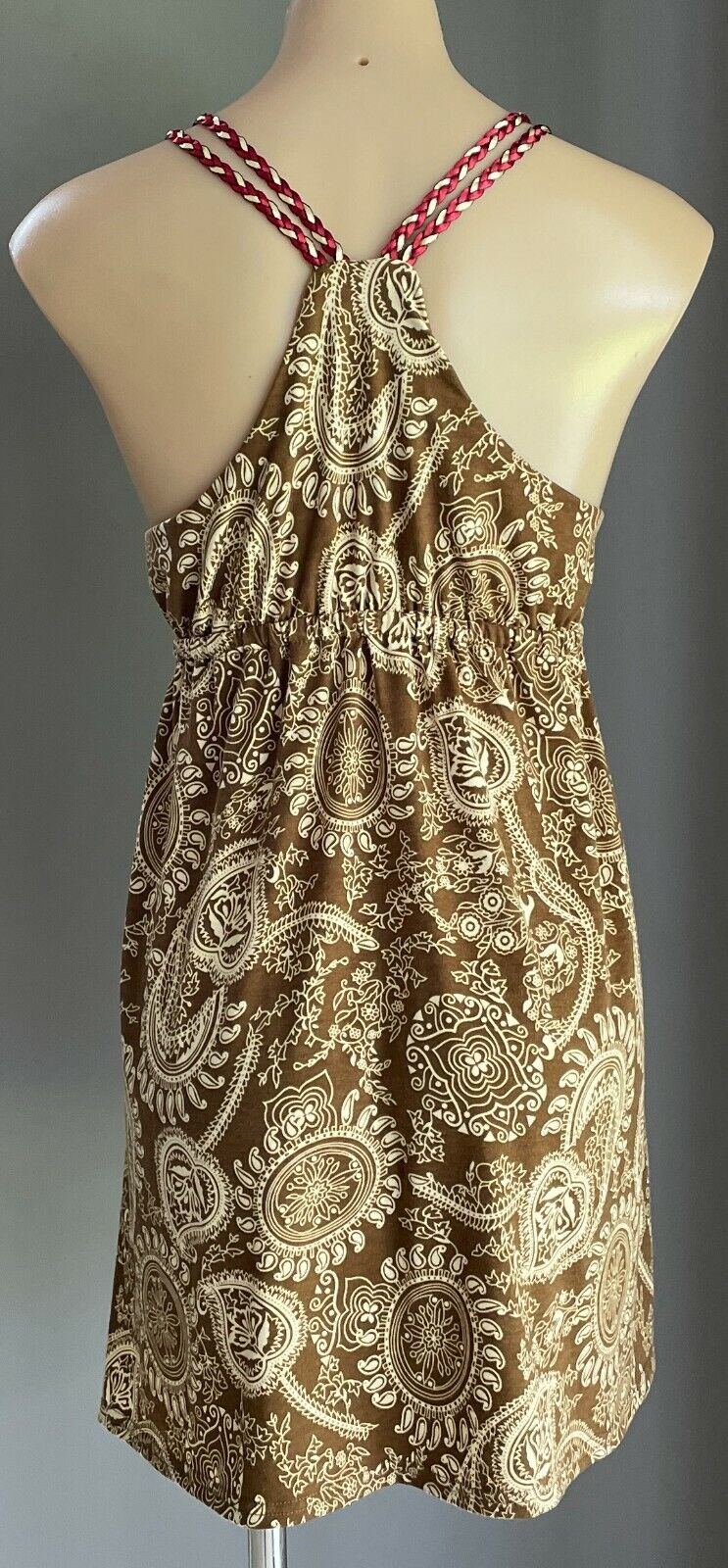 FASHION FAIR Babydoll Mini Dress Green Off White Paisley Sleeveless  Size XL