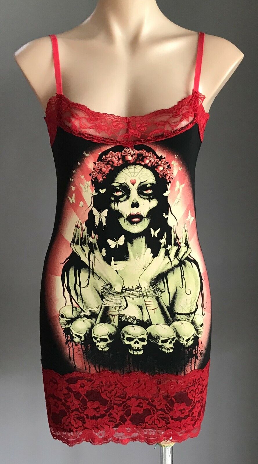 TOO FAST “Camille" Mini Dress Tunic Goth Punk Rockabilly Black Red Lace XL NEW