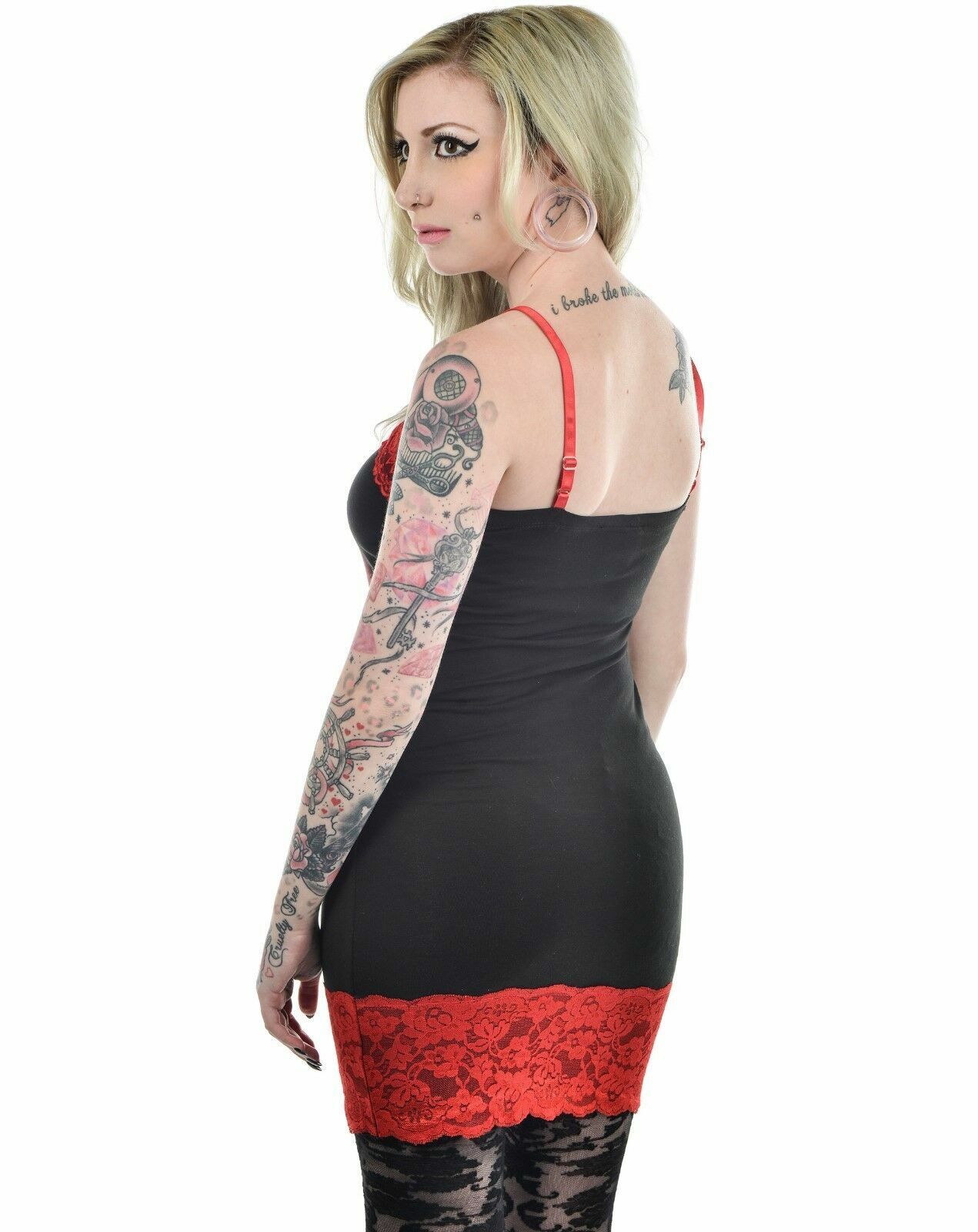 TOO FAST “Camille" Mini Dress Tunic Goth Punk Rockabilly Black Red Lace XL NEW