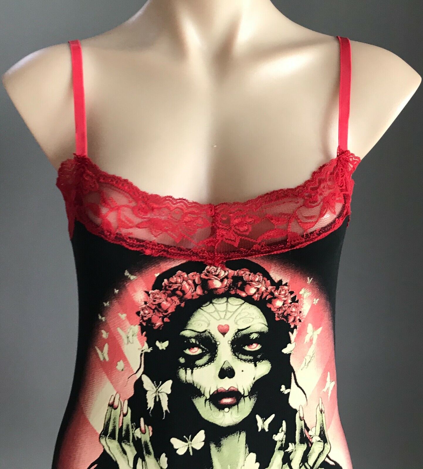 TOO FAST “Camille" Mini Dress Tunic Goth Punk Rockabilly Black Red Lace XL NEW