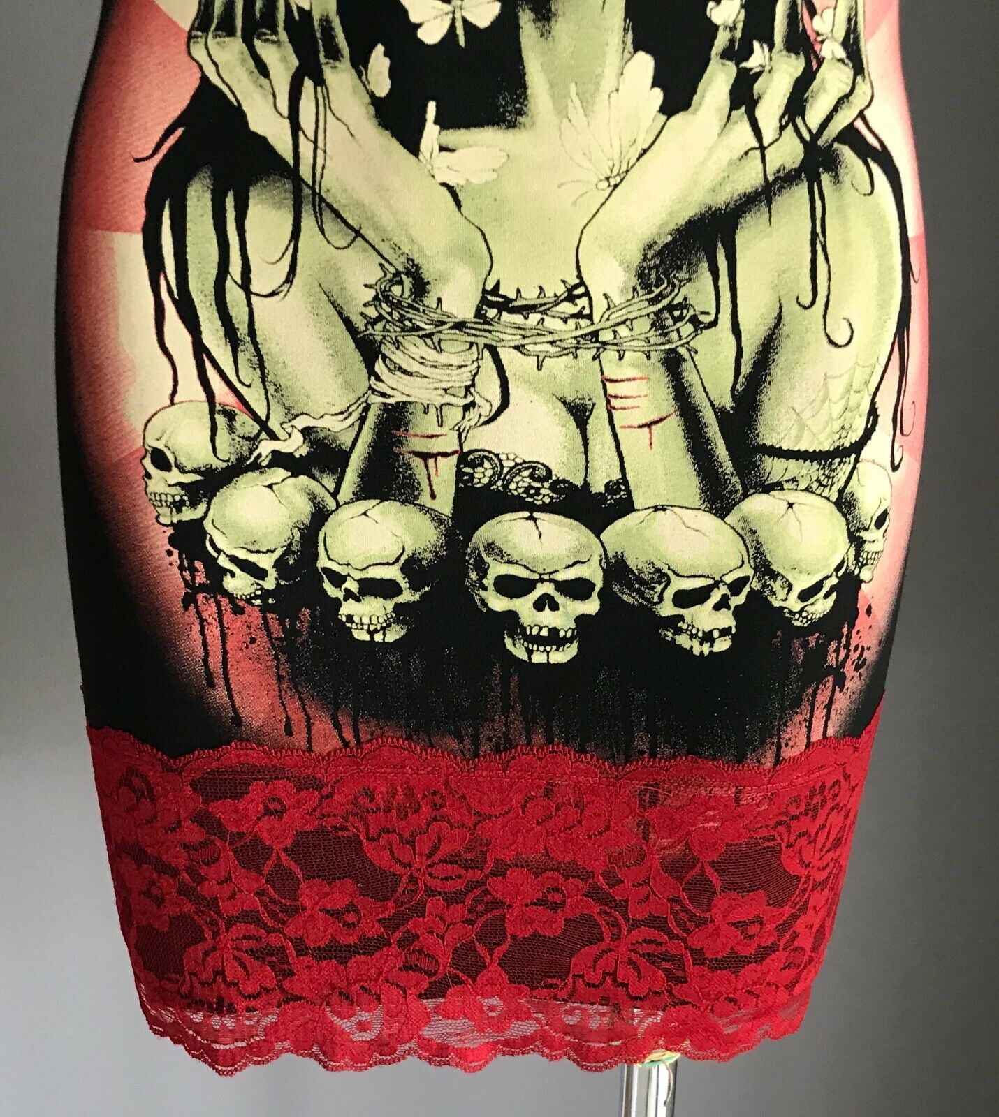 TOO FAST “Camille" Mini Dress Tunic Goth Punk Rockabilly Black Red Lace XL NEW