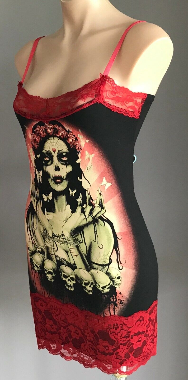 TOO FAST “Camille" Mini Dress Tunic Goth Punk Rockabilly Black Red Lace XL NEW
