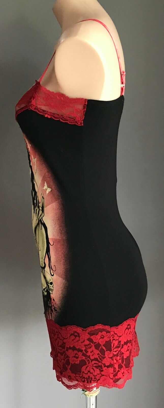 TOO FAST “Camille" Mini Dress Tunic Goth Punk Rockabilly Black Red Lace XL NEW