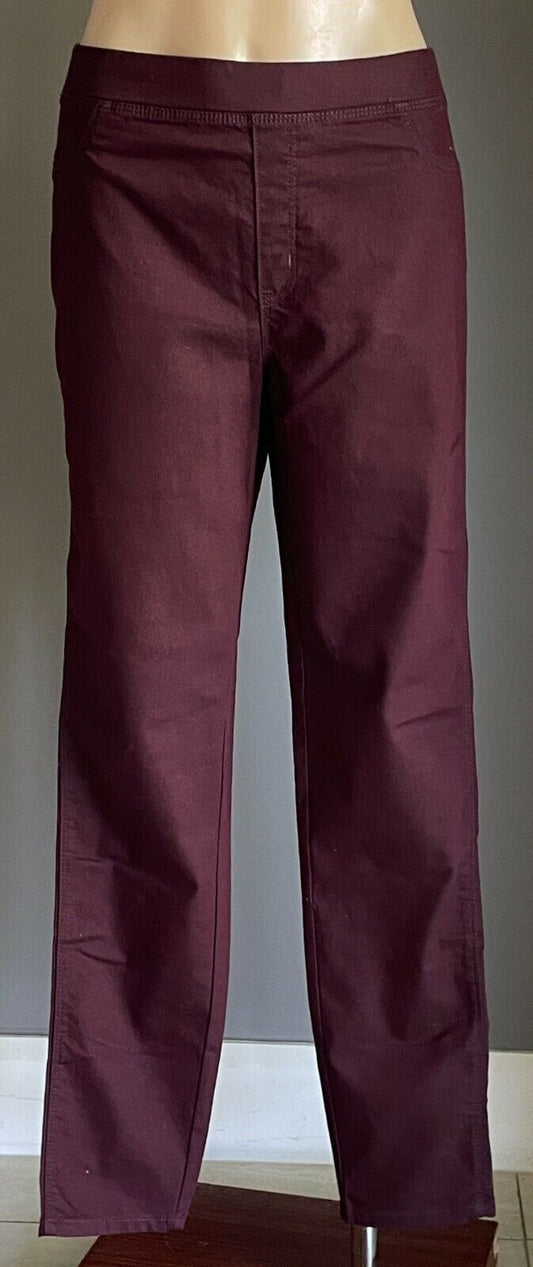 KHOKO Pants Skinny Leg Burgundy Full Length Stretch Bengaline Trousers Size 14