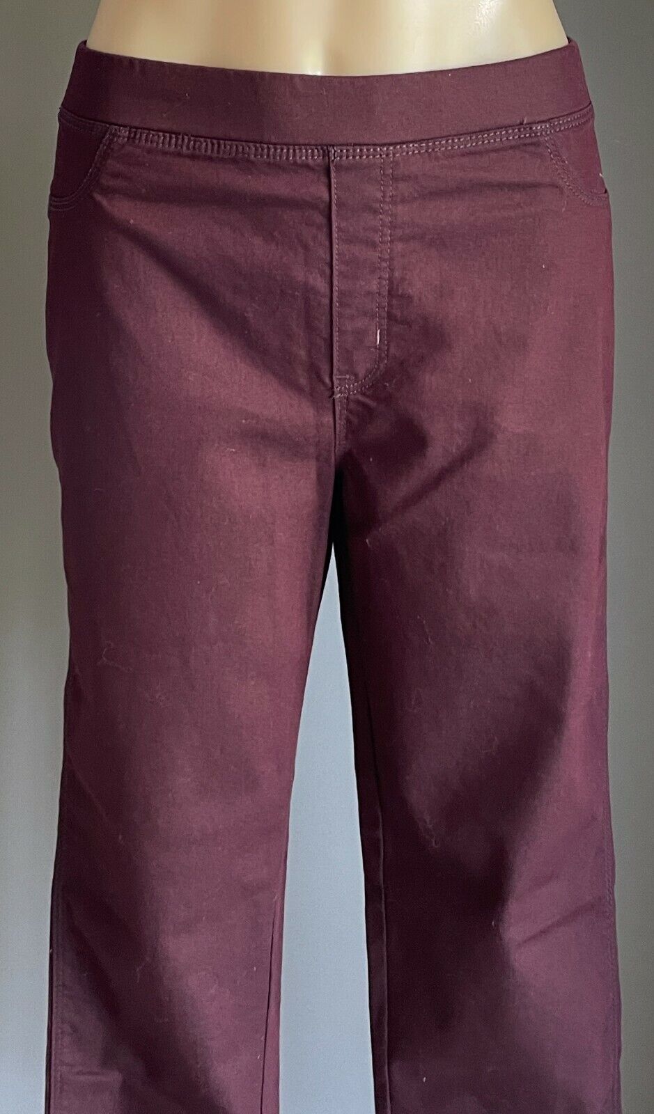 KHOKO Pants Skinny Leg Burgundy Full Length Stretch Bengaline Trousers Size 14
