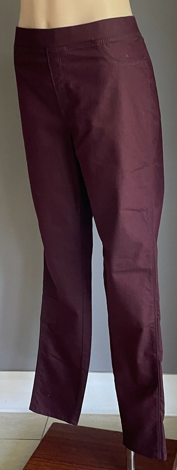 KHOKO Pants Skinny Leg Burgundy Full Length Stretch Bengaline Trousers Size 14