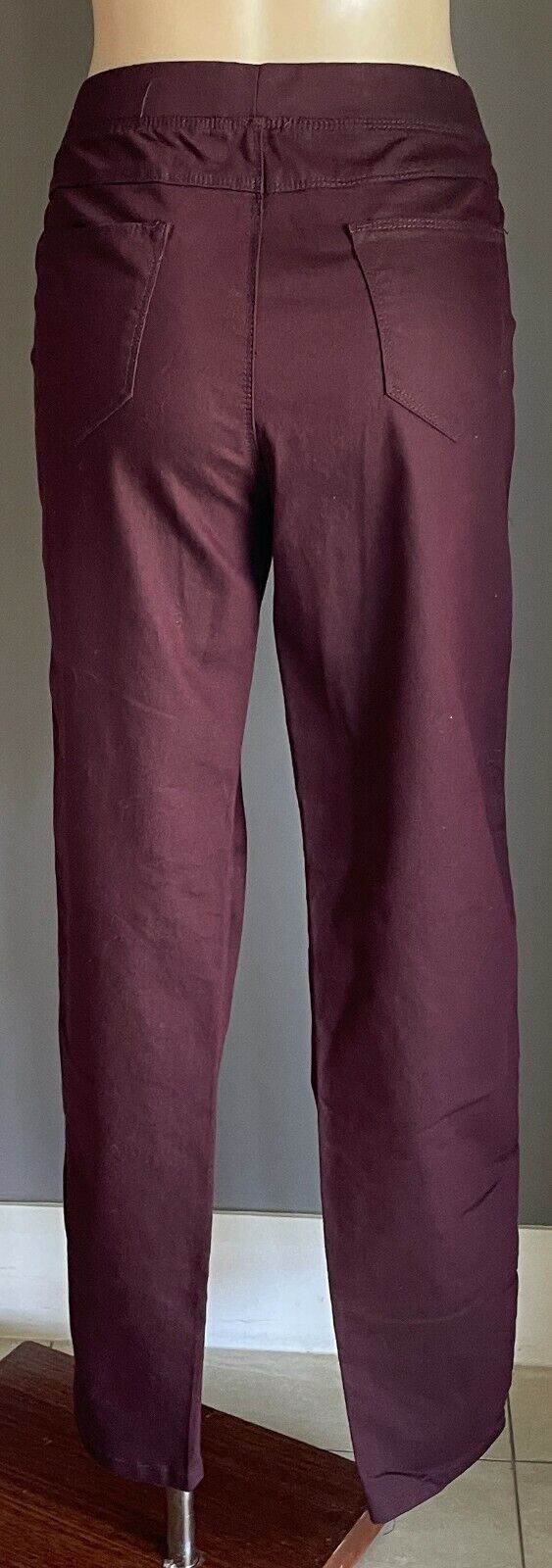KHOKO Pants Skinny Leg Burgundy Full Length Stretch Bengaline Trousers Size 14