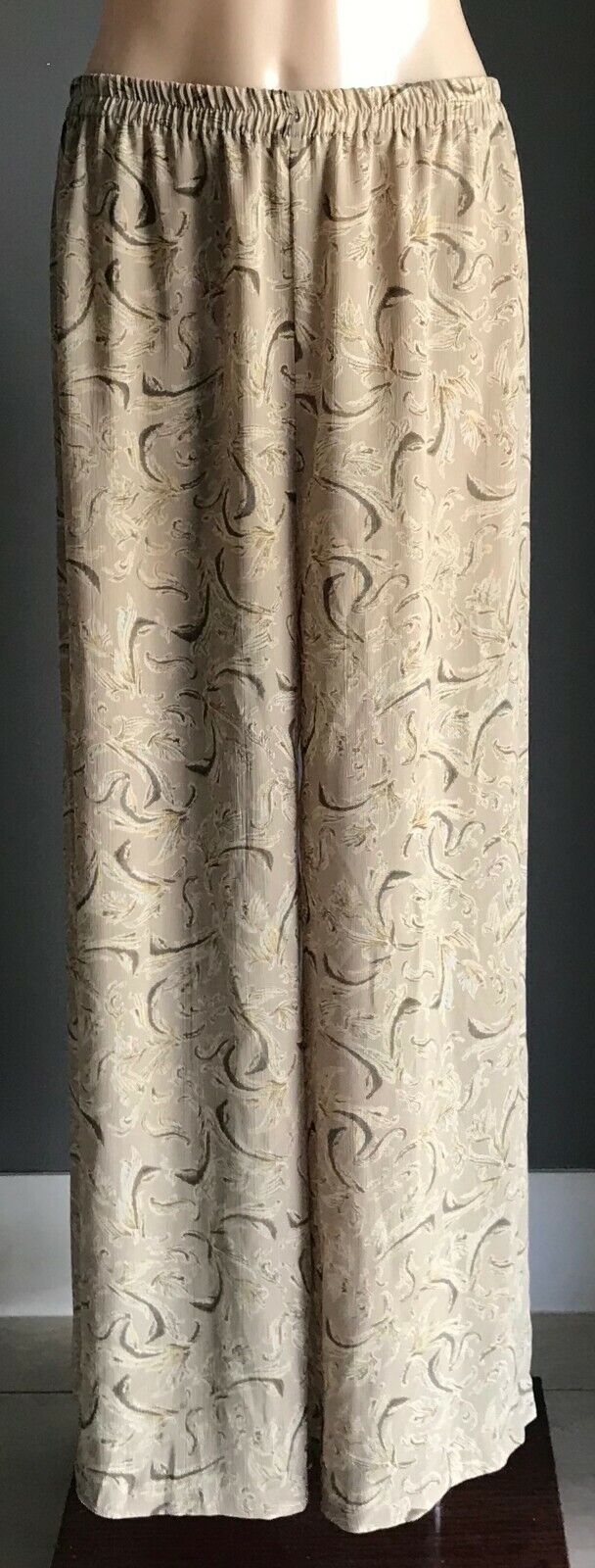 TABLE EIGHT Lounge Pants Taupe Print Wide Leg Elastic Waist Smart Casual Size 14