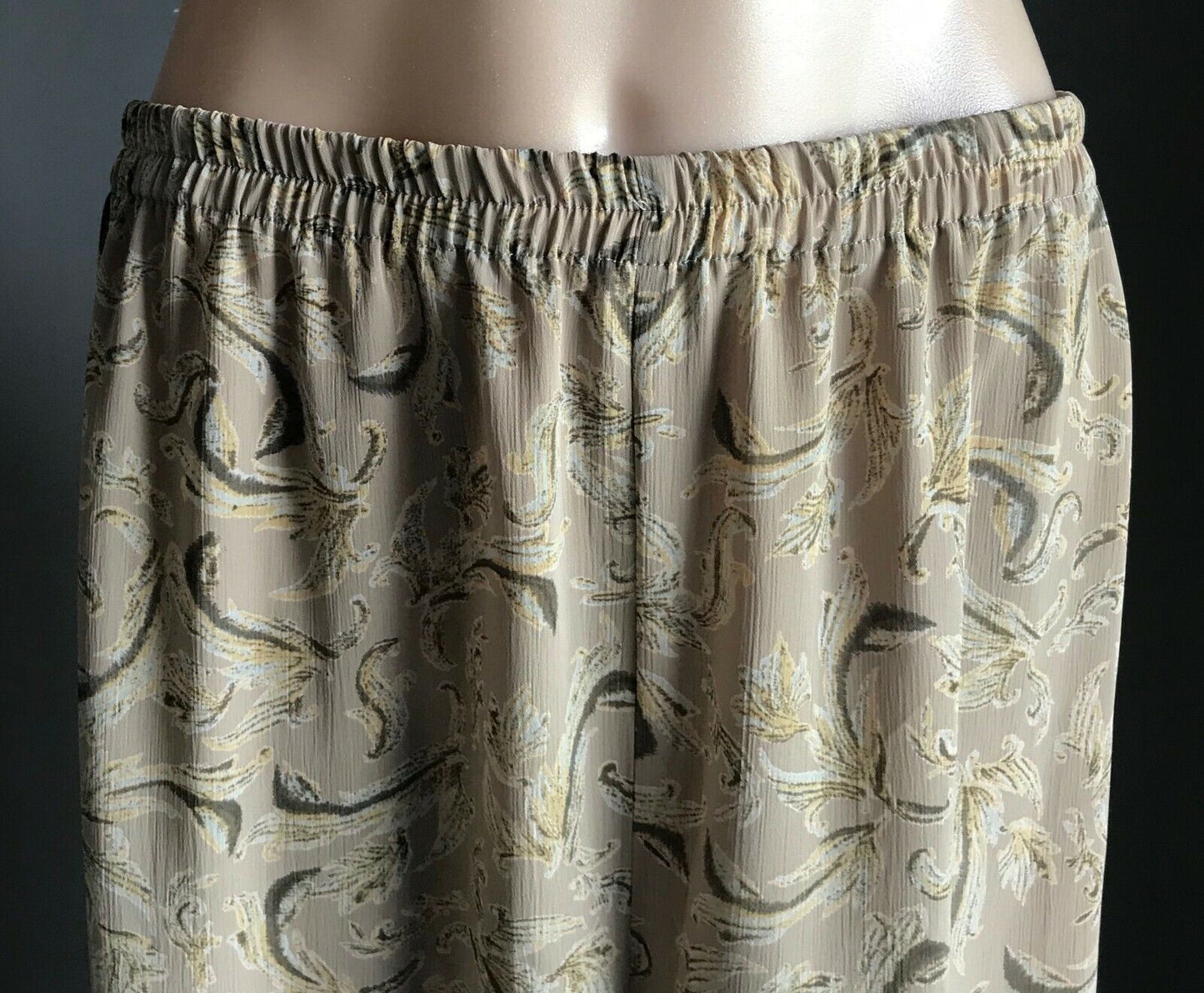 TABLE EIGHT Lounge Pants Taupe Print Wide Leg Elastic Waist Smart Casual Size 14