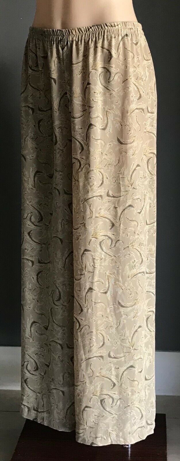 TABLE EIGHT Lounge Pants Taupe Print Wide Leg Elastic Waist Smart Casual Size 14