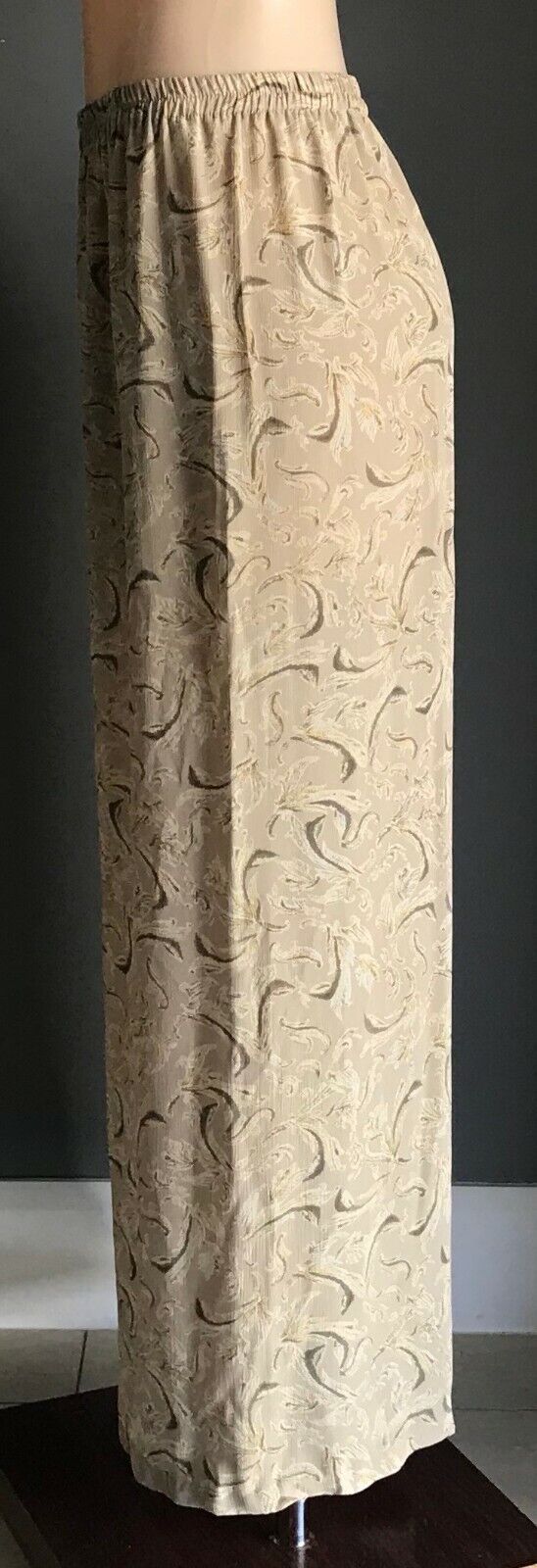 TABLE EIGHT Lounge Pants Taupe Print Wide Leg Elastic Waist Smart Casual Size 14