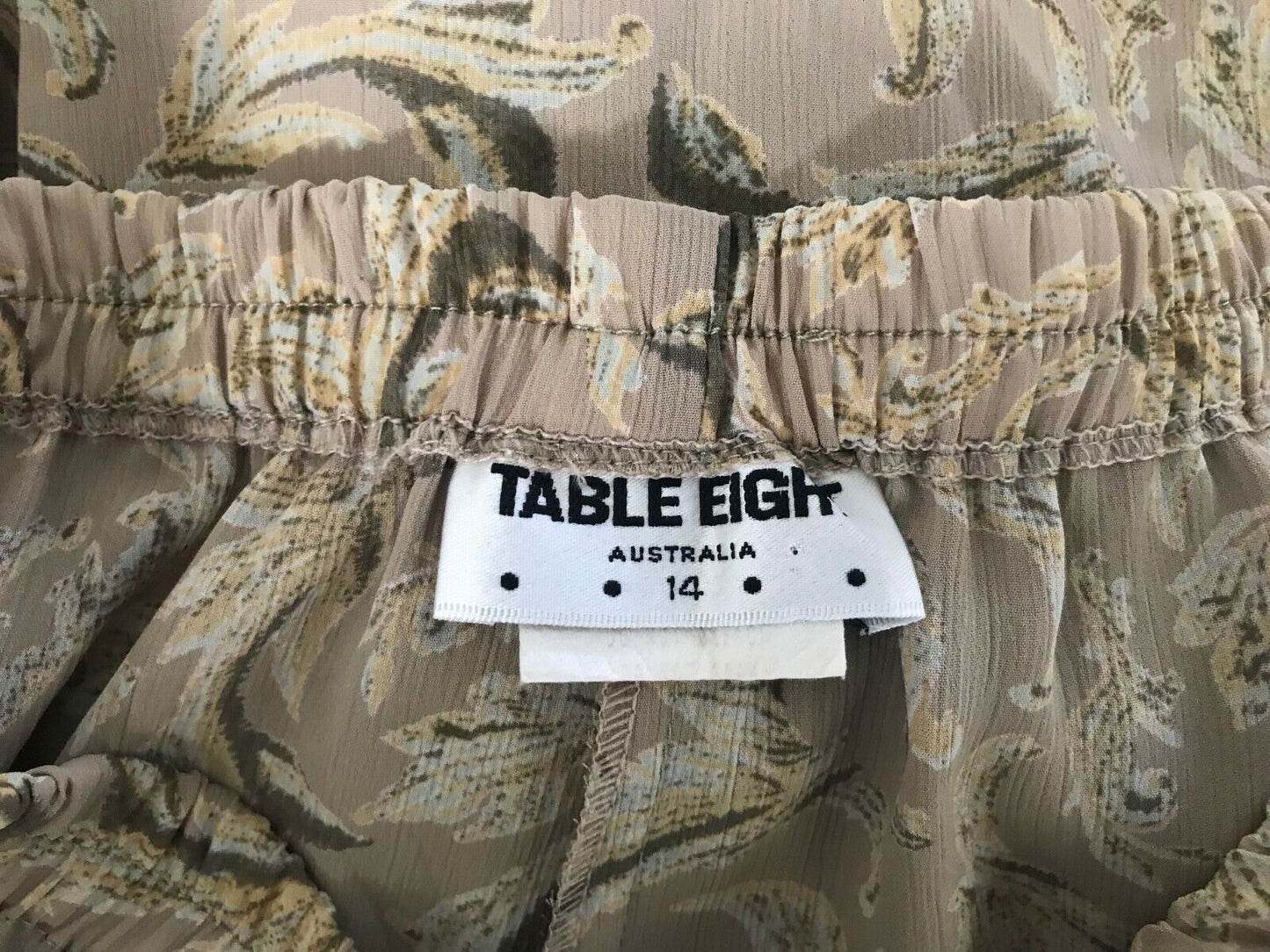 TABLE EIGHT Lounge Pants Taupe Print Wide Leg Elastic Waist Smart Casual Size 14