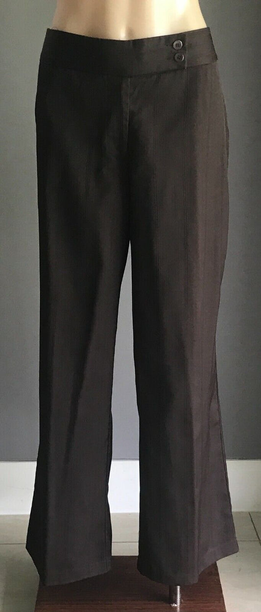 TOPGIRL Pants Brown Self Stripe Wide Leg Long Trousers Ladies Size 14 NEW