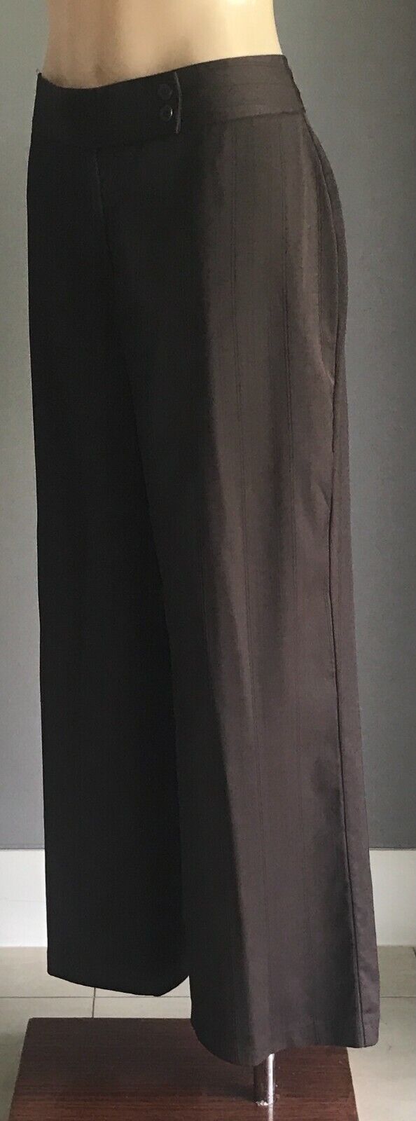 TOPGIRL Pants Brown Self Stripe Wide Leg Long Trousers Ladies Size 14 NEW