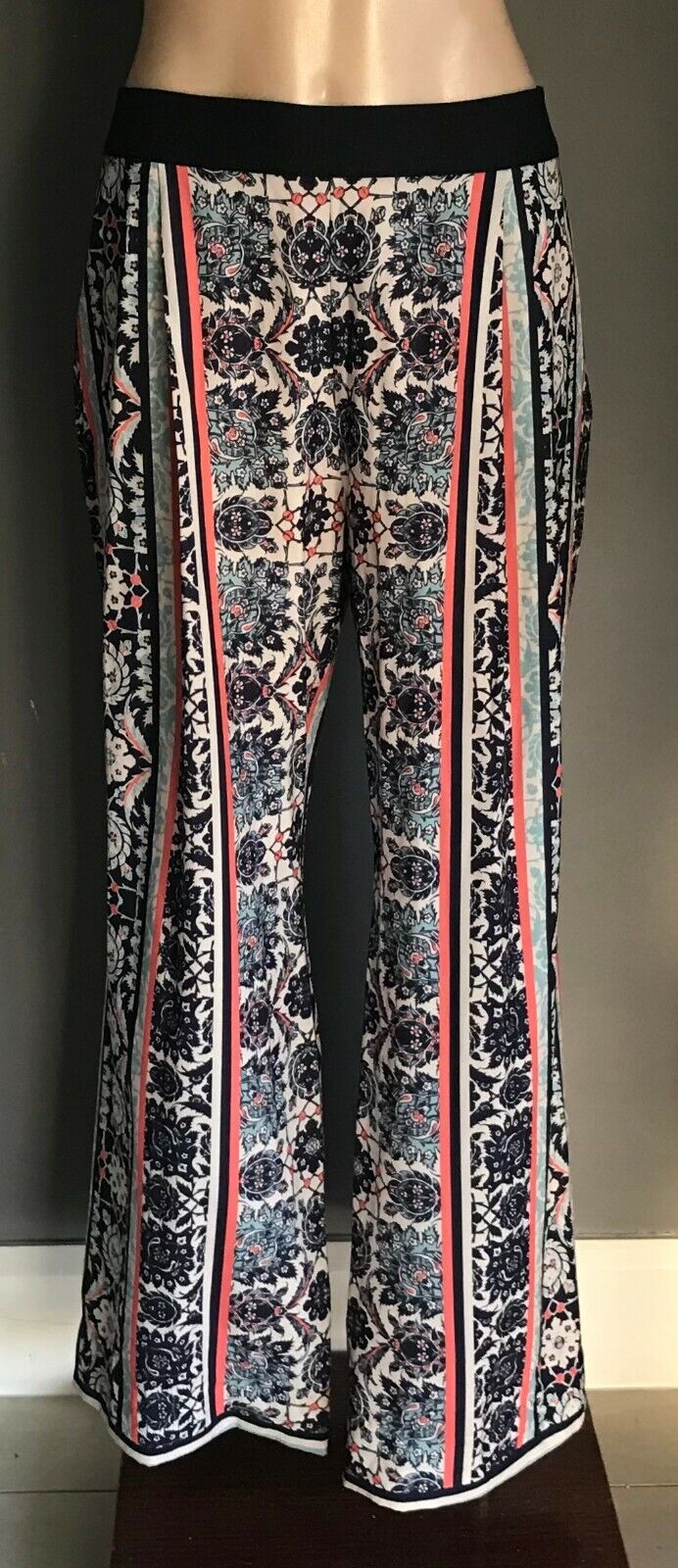 RODEO SHOW Pants Multi Colour & Print Wide Leg Long Relaxed Trousers Size 14