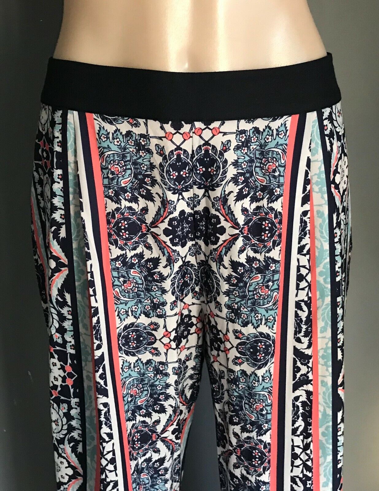 RODEO SHOW Pants Multi Colour & Print Wide Leg Long Relaxed Trousers Size 14
