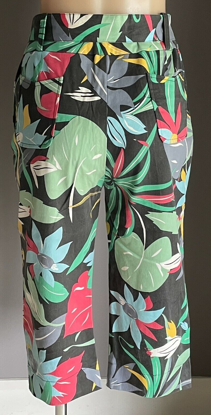 REVIVAL Crop Pants Tropical Floral Print Cropped Pants w Belt at Waist Size 14
